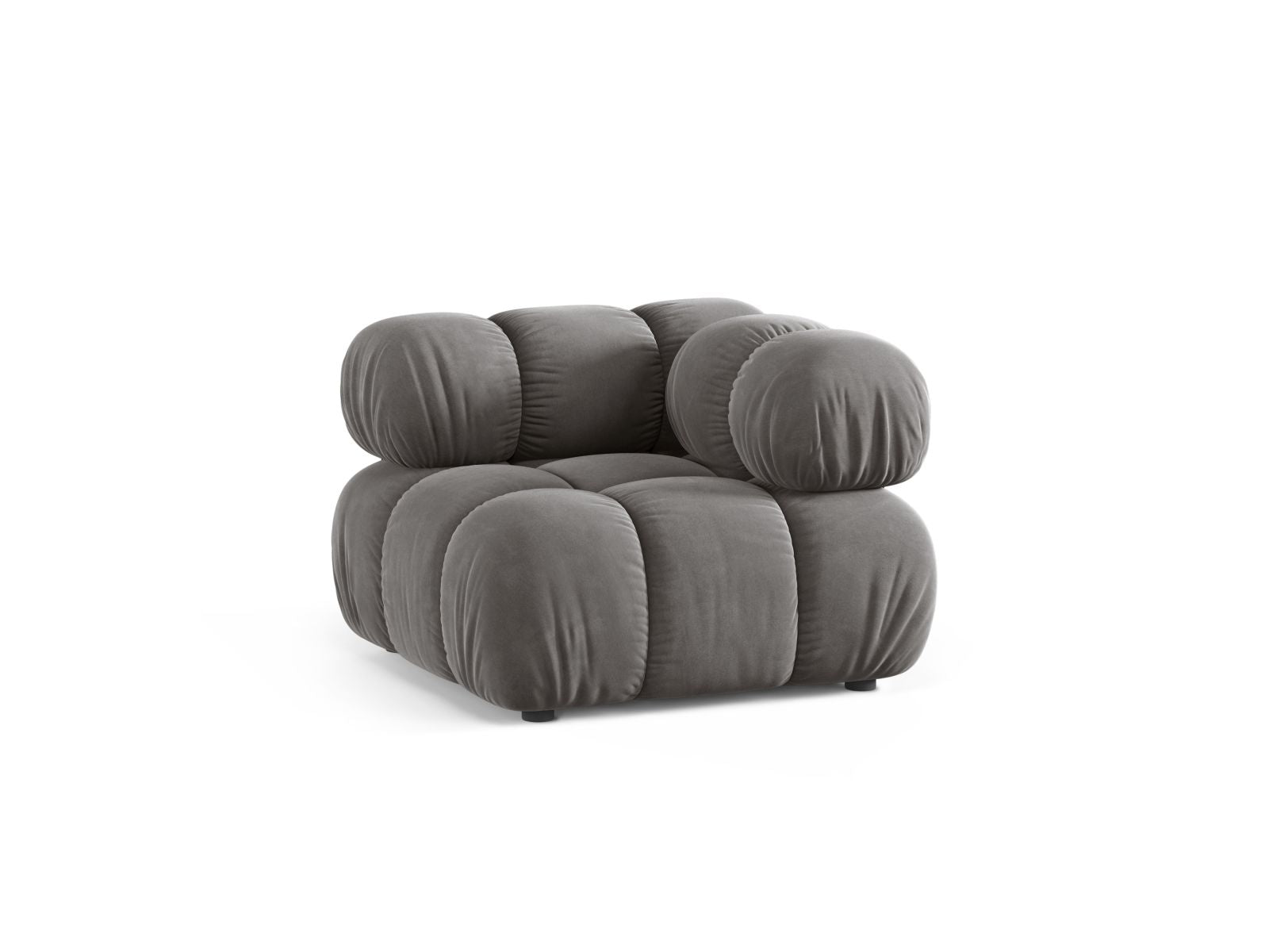 Eleganter Bellis Velour Modul Corner 1 Sitzer in sanftem Grau, ideal für stilvolle Wohnräume und vielseitige Sofa-Arrangements.