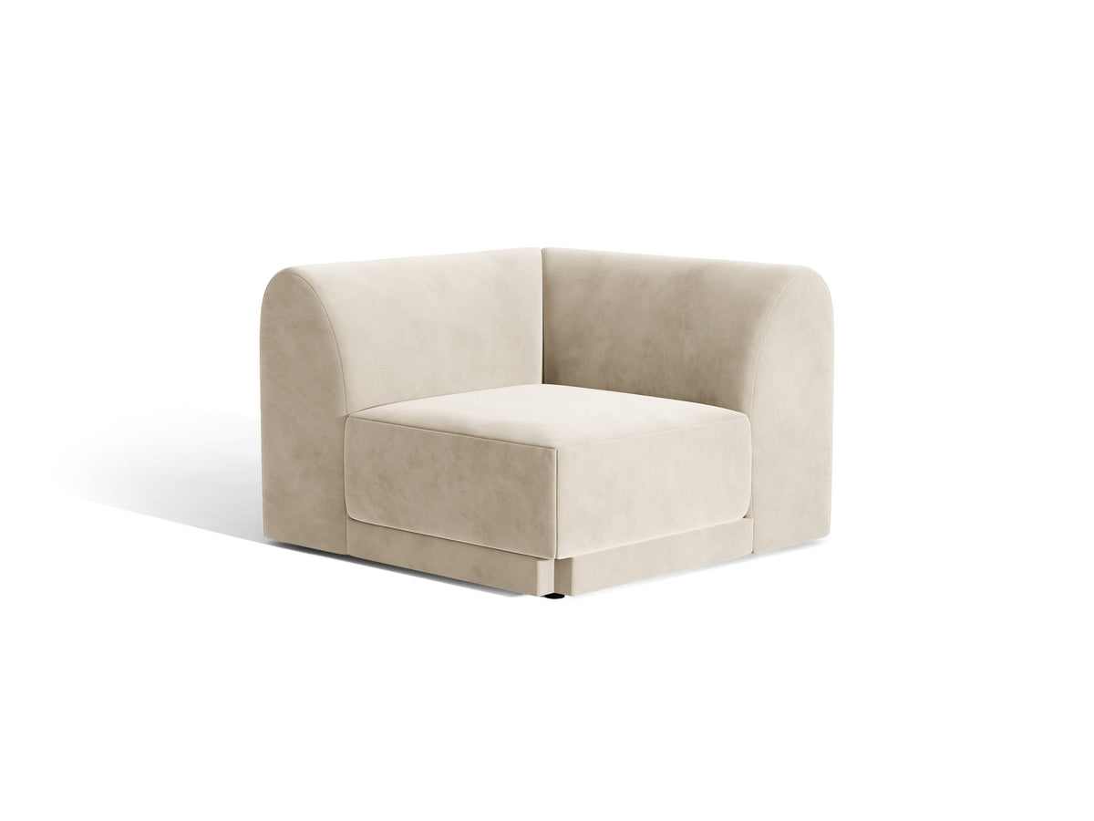 Miley Eckmodul von Micadoni in Dunkelbeige, modulares Sofa mit Stoffbezug Bluvel 30 und schwarzen Kunststoffbeinen aus Polypropylen