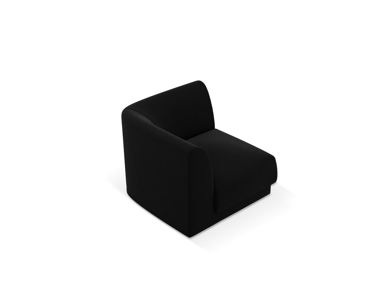 Stylischer Miley Velour Modul Corner 1 Sitzer in edlem Schwarz-Bluvel, perfekt für kreative Wohnkonzepte und gemütliche Sitzgelegenheiten.