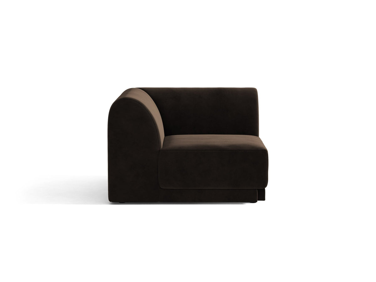 Miley Eckmodul von Micadoni in Dunkelbeige, modulares Sofa mit Stoffbezug Bluvel 30 und schwarzen Kunststoffbeinen aus Polypropylen
