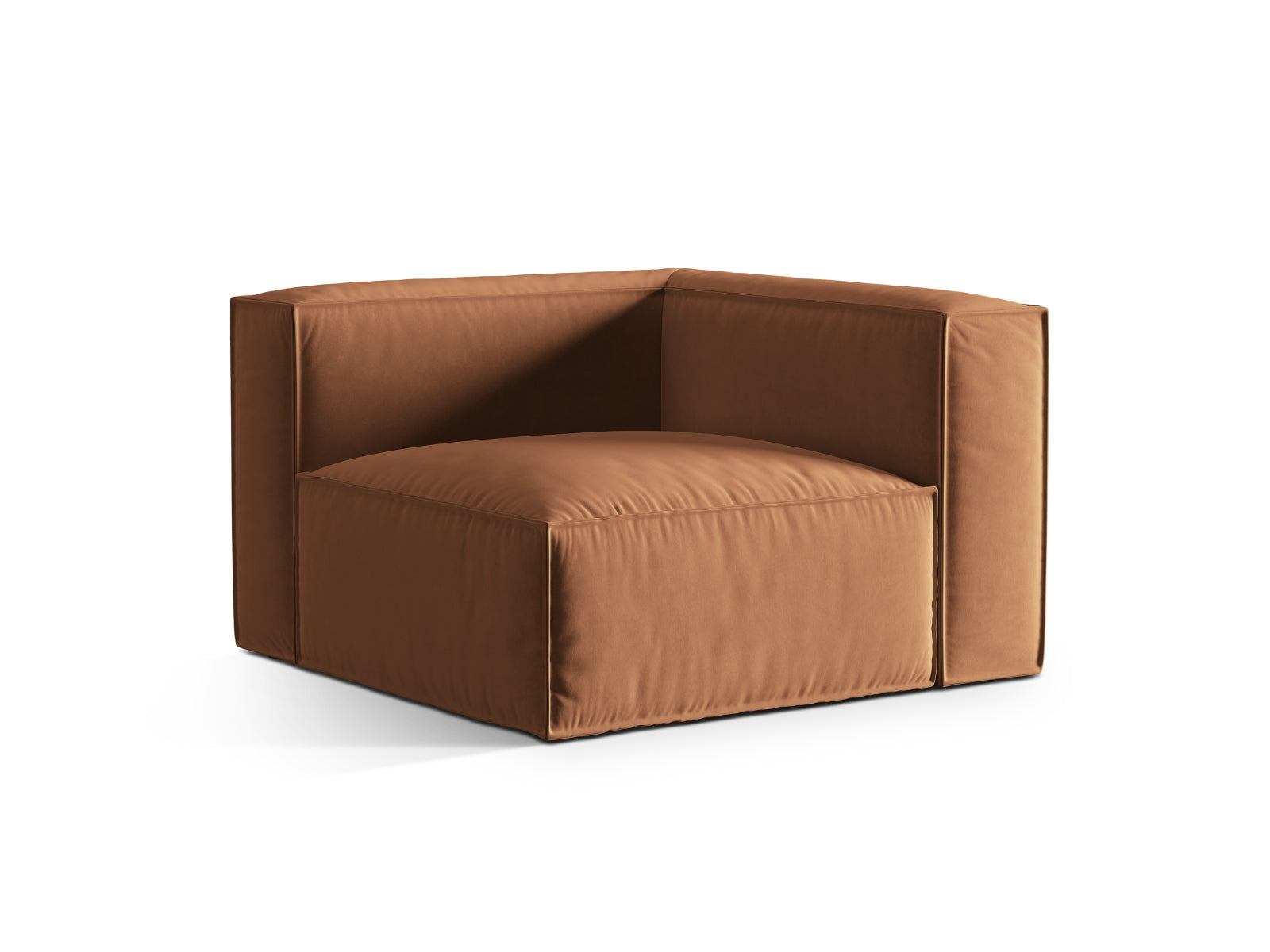 Eleganter Nuria Velour Modul Corner 1 Sitzer in warmem Honigton, ideal für stilvolle Wohnräume und flexible Sitzlösungen.