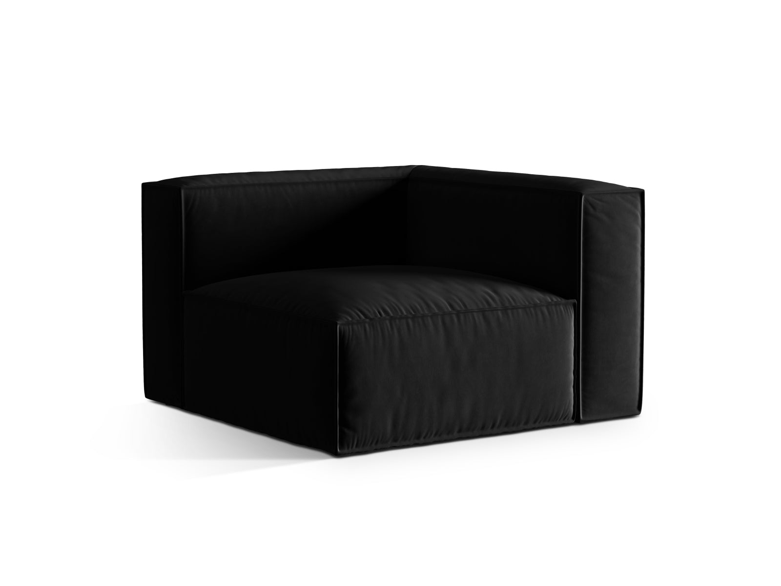 Eleganter Nuria Velour Modul Corner 1 Sitzer in Schwarz, ideal für stilvolle Wohnräume. Hochwertiges Design von Micadoni.