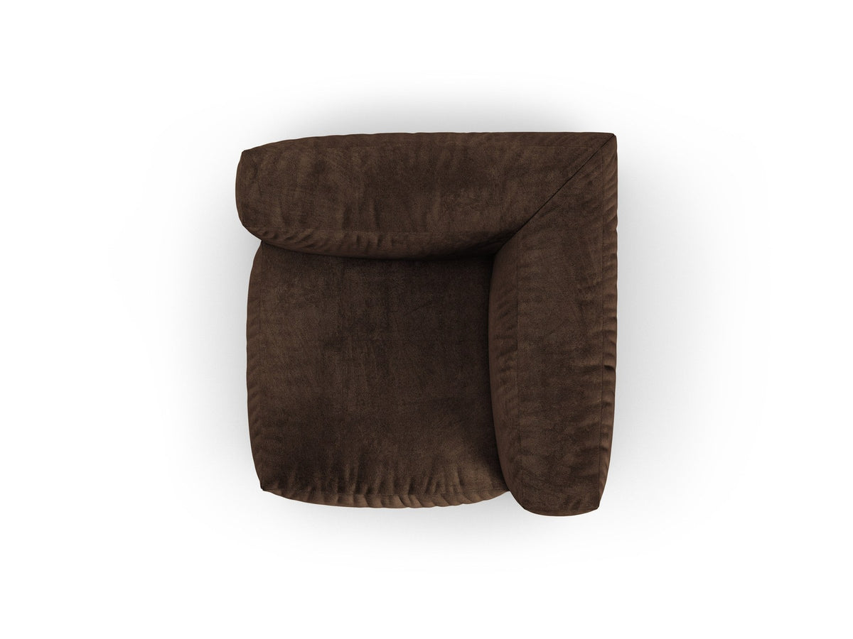 Eckmodul der Serie Martina von Micadoni in Schokolade mit Veloursstoff-Bezug, schwarzen Kunststoffbeinen und gepolsterter Sitzfläche.
