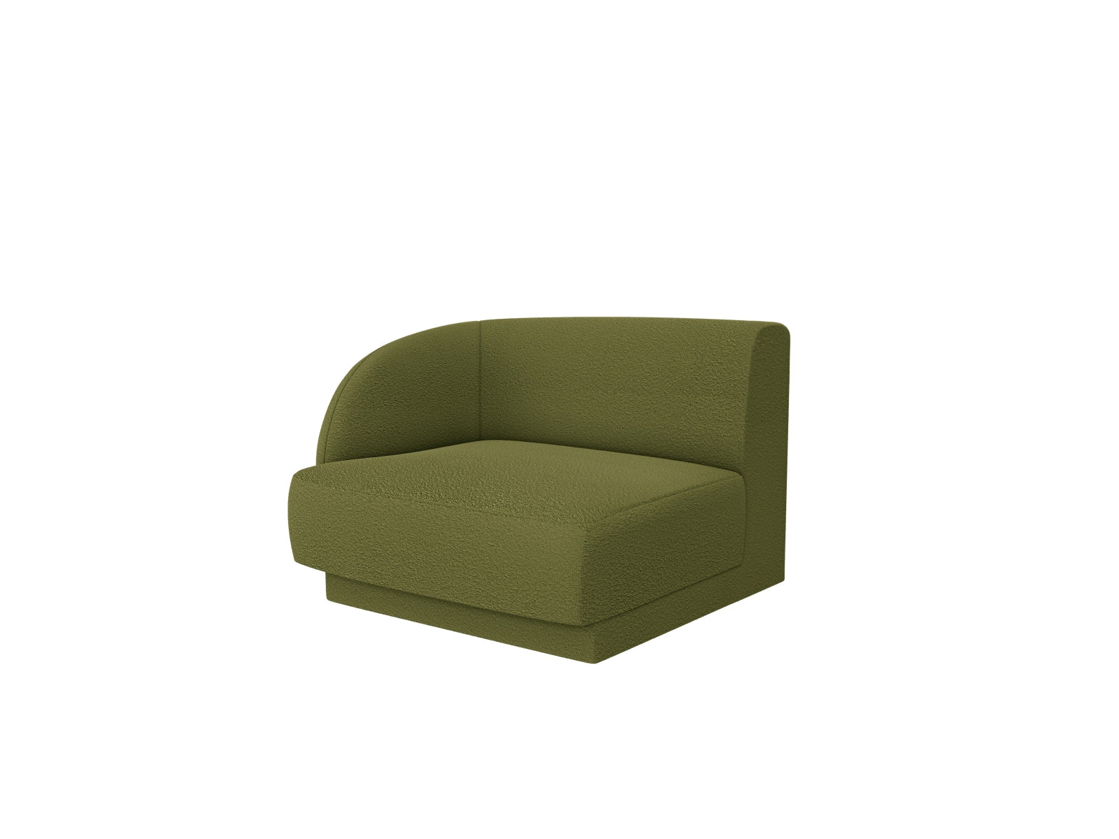 Elegantes Miley Boucle Modul links 1 Sitzer in dunklem Olivgrün, ideal für stilvolle Wohnräume. Teil der vielseitigen Sofaserie von Micadoni.