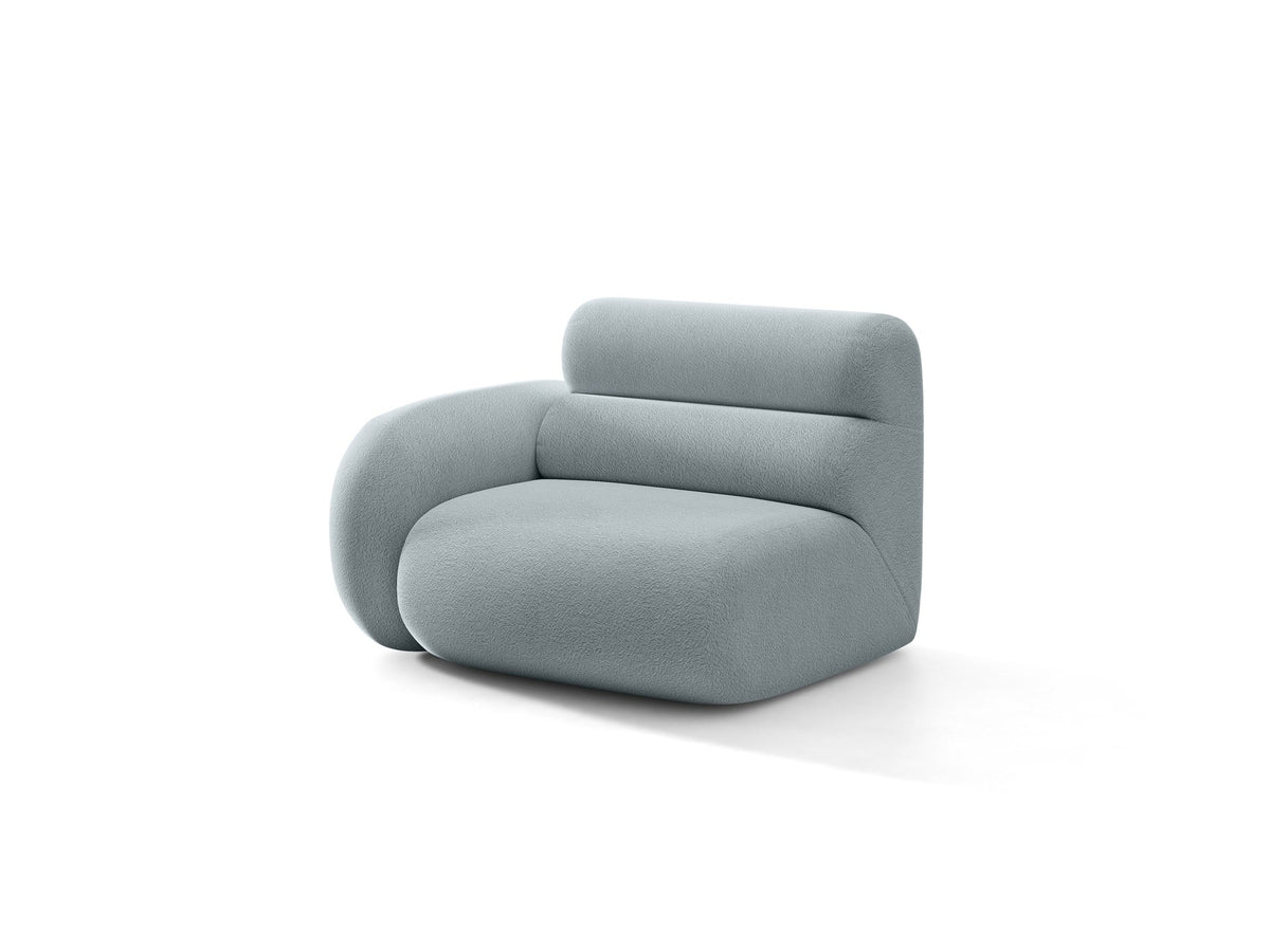 Modulares Sofa Neo von Micadoni in Dunkles olivgrün mit strukturiertem Bouclé-Stoffbezug, schwarzen Kunststoffbeinen und hoher Rückenlehne.