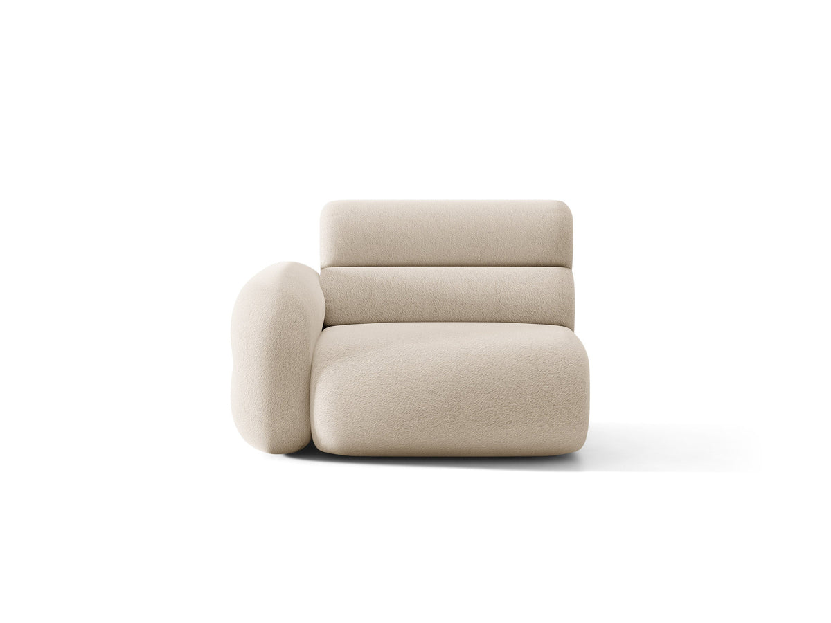 Modulares Sofa Neo Sofamodul links von Micadoni in Dunklem Olivgrün, Bouclé-Stoff, schwarze Kunststoffbeine, tiefe Sitzfläche, hohe Rückenlehne.