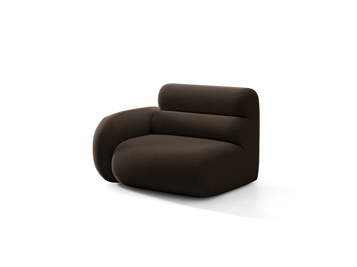 Modulares Sofa Neo von Micadoni in Dunkles olivgrün mit strukturiertem Bouclé-Stoffbezug, schwarzen Kunststoffbeinen und hoher Rückenlehne.