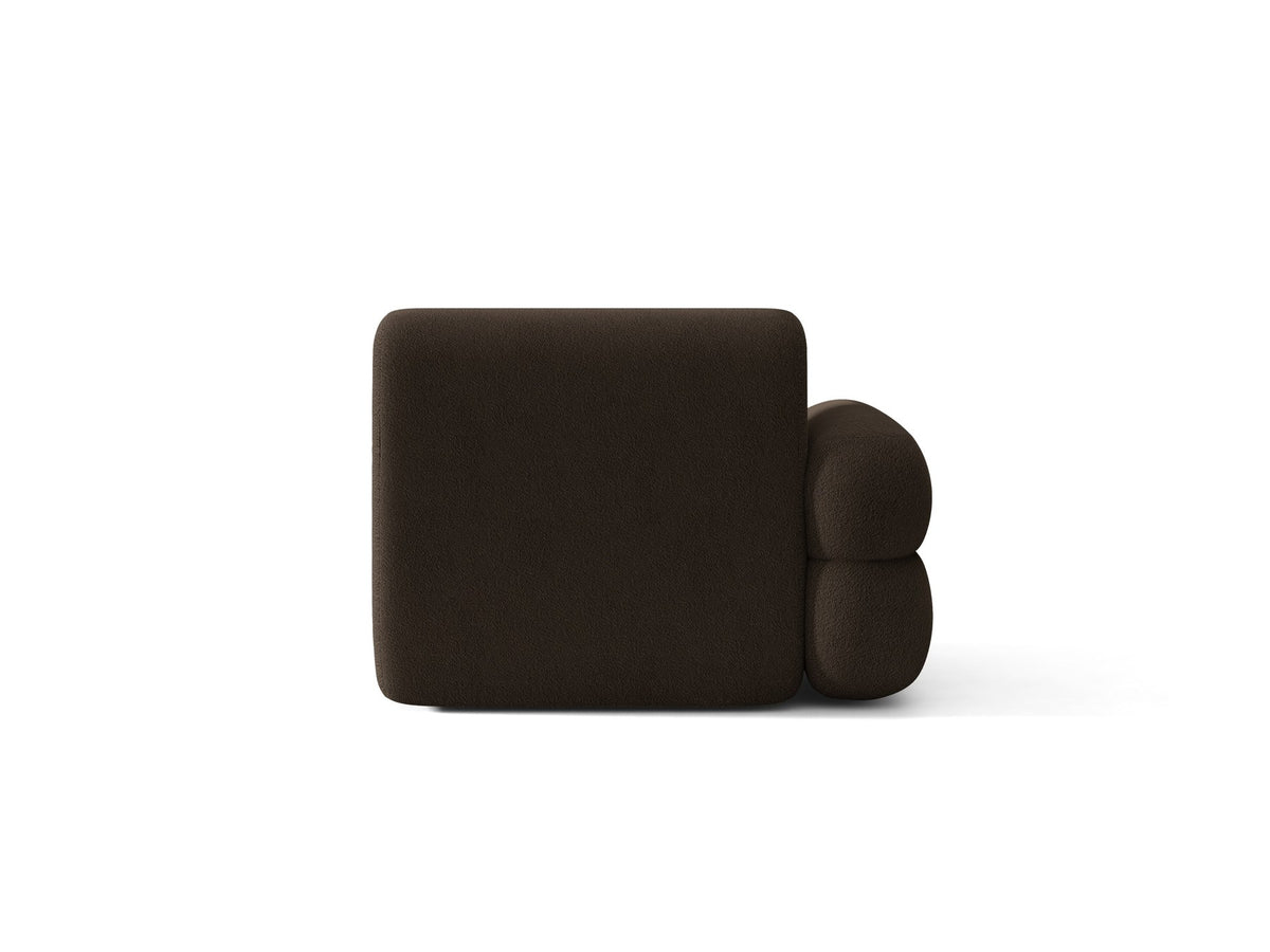 Modulares Sofa Neo von Micadoni in Dunkles olivgrün mit strukturiertem Bouclé-Stoffbezug, schwarzen Kunststoffbeinen und hoher Rückenlehne.