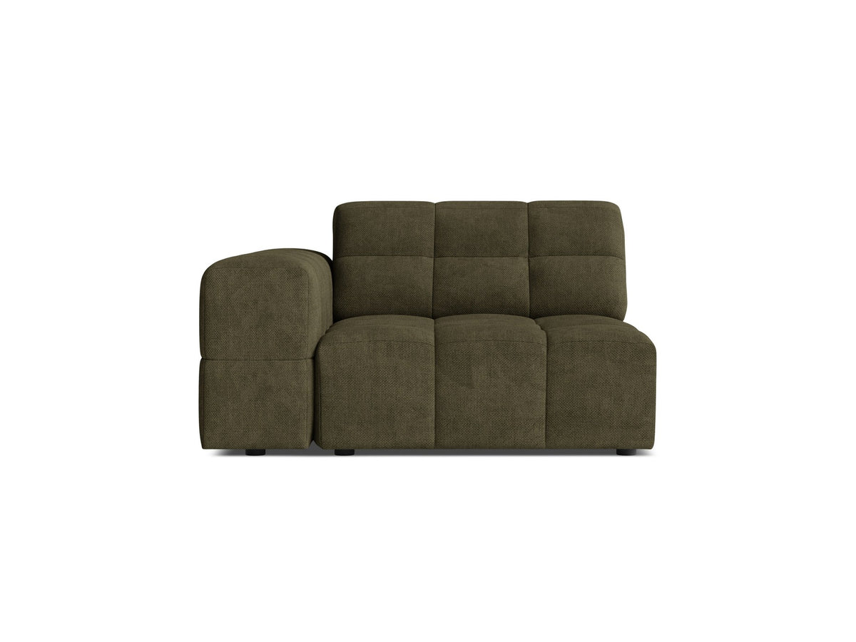 Modulares Sofa Jennifer von Micadoni in leichtem Beige mit Chenille-Stoffbezug, schwarzen Kunststoffbeinen und niedriger Rückenlehne.
