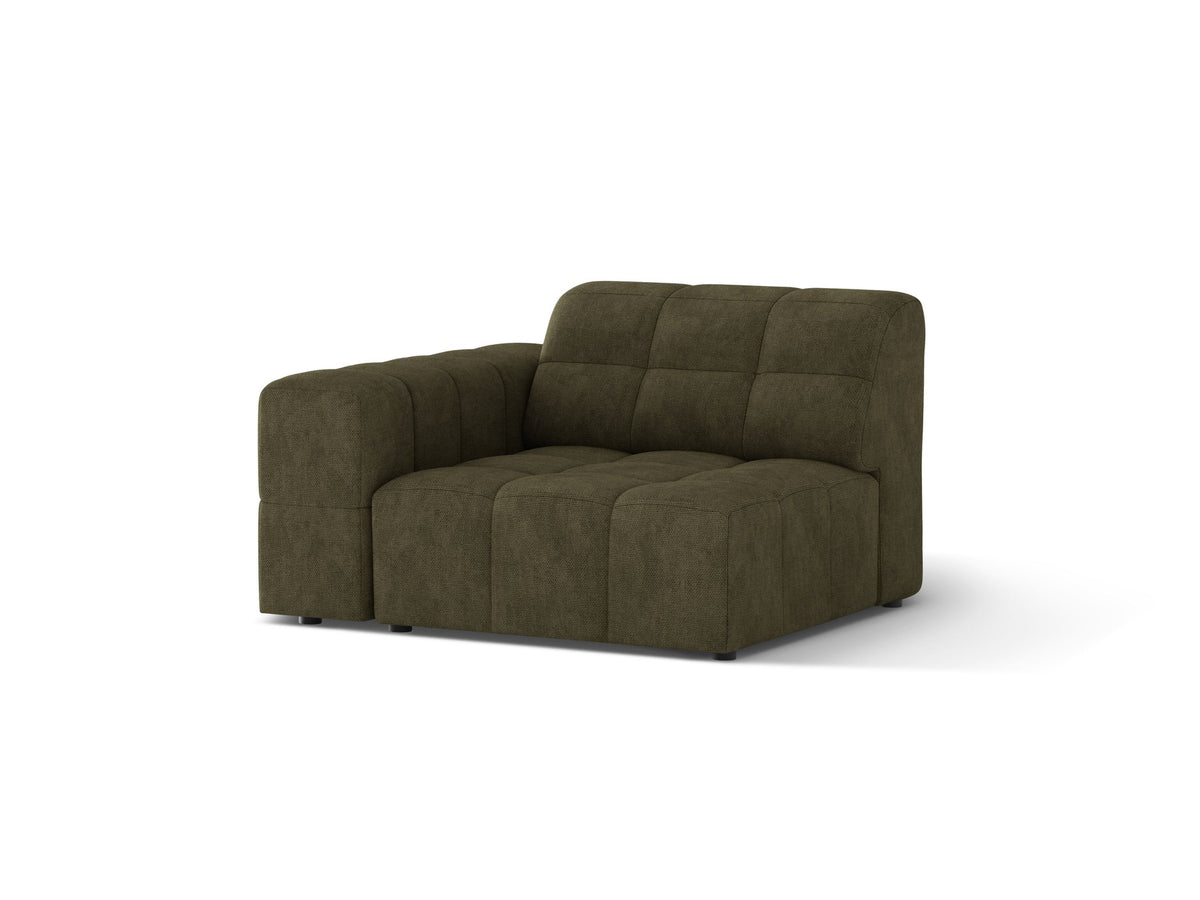 Modulares Sofa Jennifer von Micadoni in leichtem Beige mit Chenille-Stoffbezug, schwarzen Kunststoffbeinen und niedriger Rückenlehne.