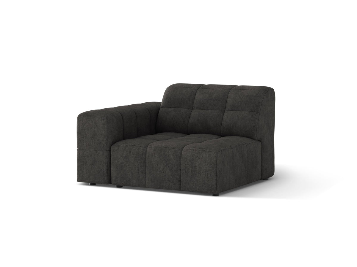 Modulares Sofa Jennifer von Micadoni in leichtem Beige mit Chenille-Stoffbezug, schwarzen Kunststoffbeinen und niedriger Rückenlehne.