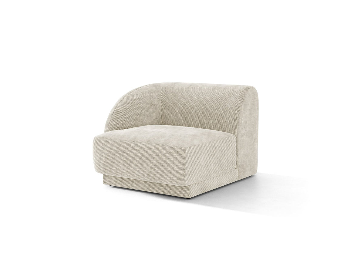 Dunkelbeiger Einsitzer aus der modularen Miley-Sofa-Serie von Micadoni, Bezug aus Bluvel-Stoff, schwarze Kunststofffüsse, kompakte quadratische Form.