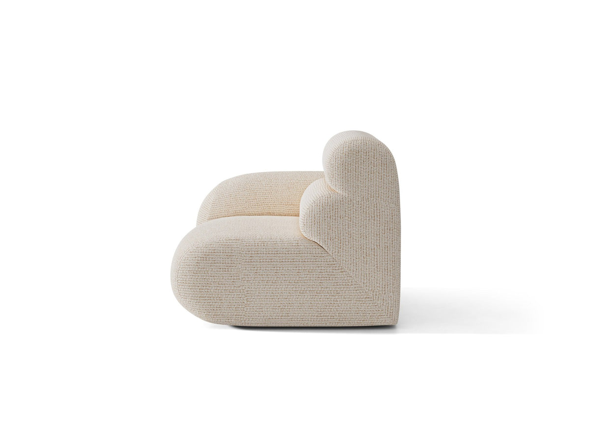 Modulares Sofa Neo von Micadoni in Dunkles olivgrün mit strukturiertem Bouclé-Stoffbezug, schwarzen Kunststoffbeinen und hoher Rückenlehne.