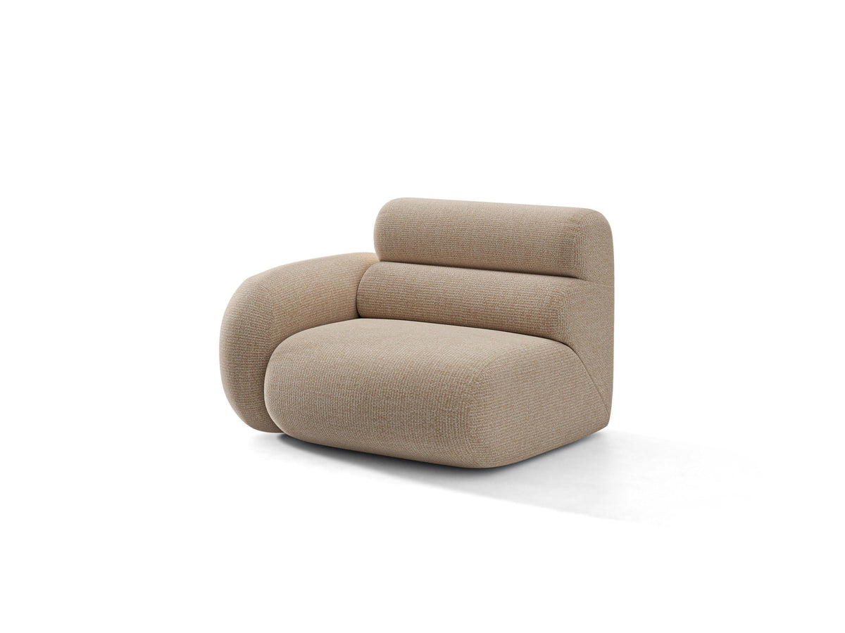 Modulares Sofa Neo von Micadoni in Dunkles olivgrün mit strukturiertem Bouclé-Stoffbezug, schwarzen Kunststoffbeinen und hoher Rückenlehne.