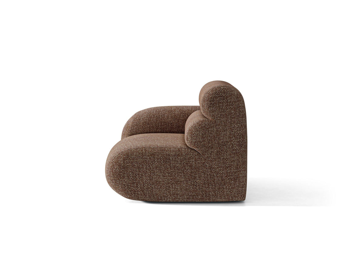 Modulares Sofa Neo von Micadoni in Dunkles olivgrün mit strukturiertem Bouclé-Stoffbezug, schwarzen Kunststoffbeinen und hoher Rückenlehne.