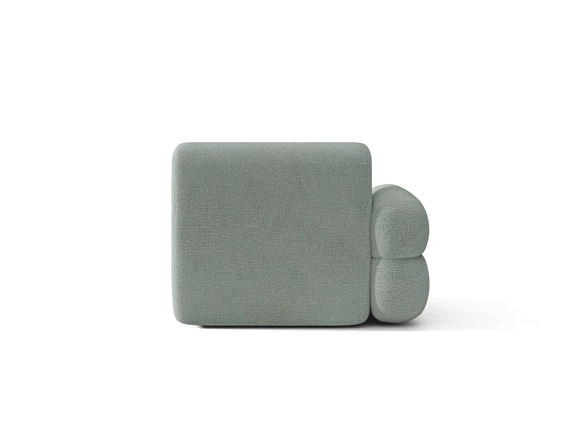 Modulares Sofa Neo von Micadoni in Dunkles olivgrün mit strukturiertem Bouclé-Stoffbezug, schwarzen Kunststoffbeinen und hoher Rückenlehne.