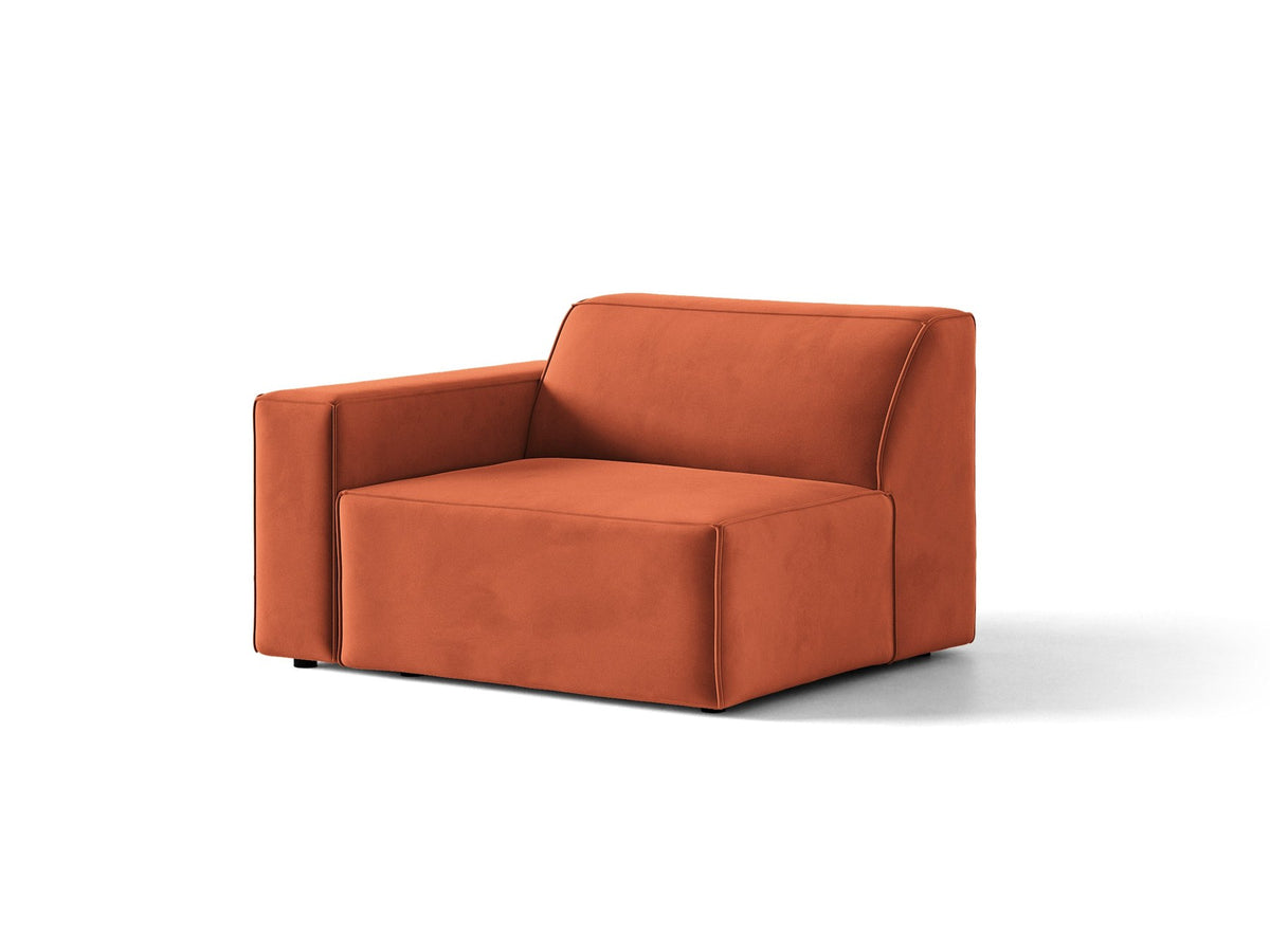 Modulares Sofa-Element Jodie von Micadoni in leichtem Beige mit Venus-Samtstoff, schwarzen Kunststoffbeinen und niedriger Rückenlehne.