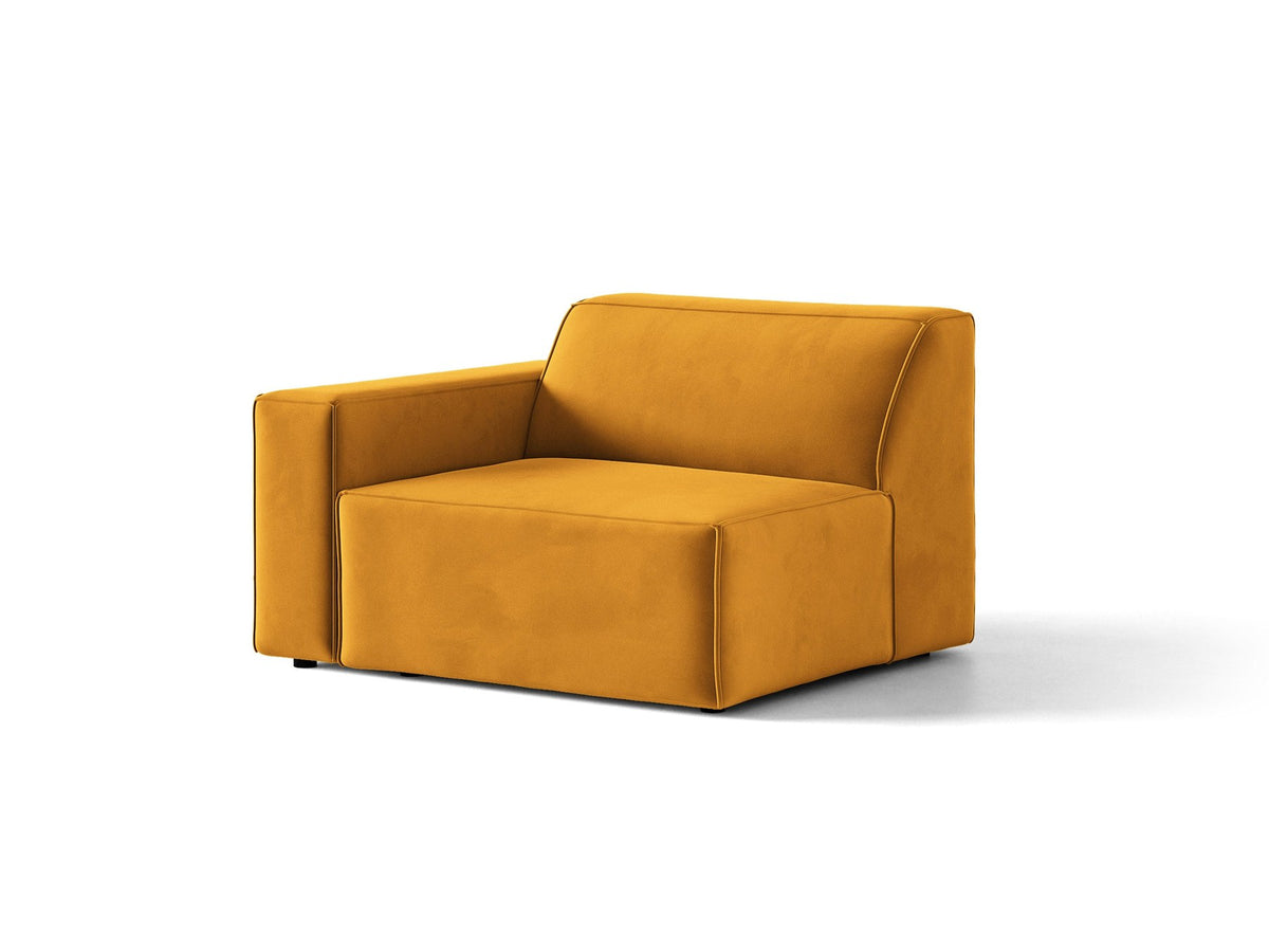 Modulares Sofa-Element Jodie von Micadoni in leichtem Beige mit Venus-Samtstoff, schwarzen Kunststoffbeinen und niedriger Rückenlehne.