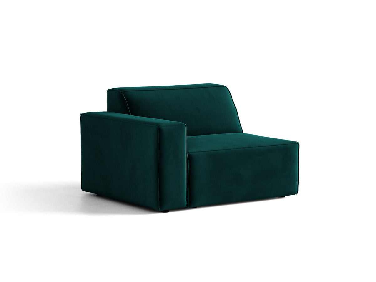 Modulares Sofa-Element Jodie von Micadoni in leichtem Beige mit Venus-Samtstoff, schwarzen Kunststoffbeinen und niedriger Rückenlehne.