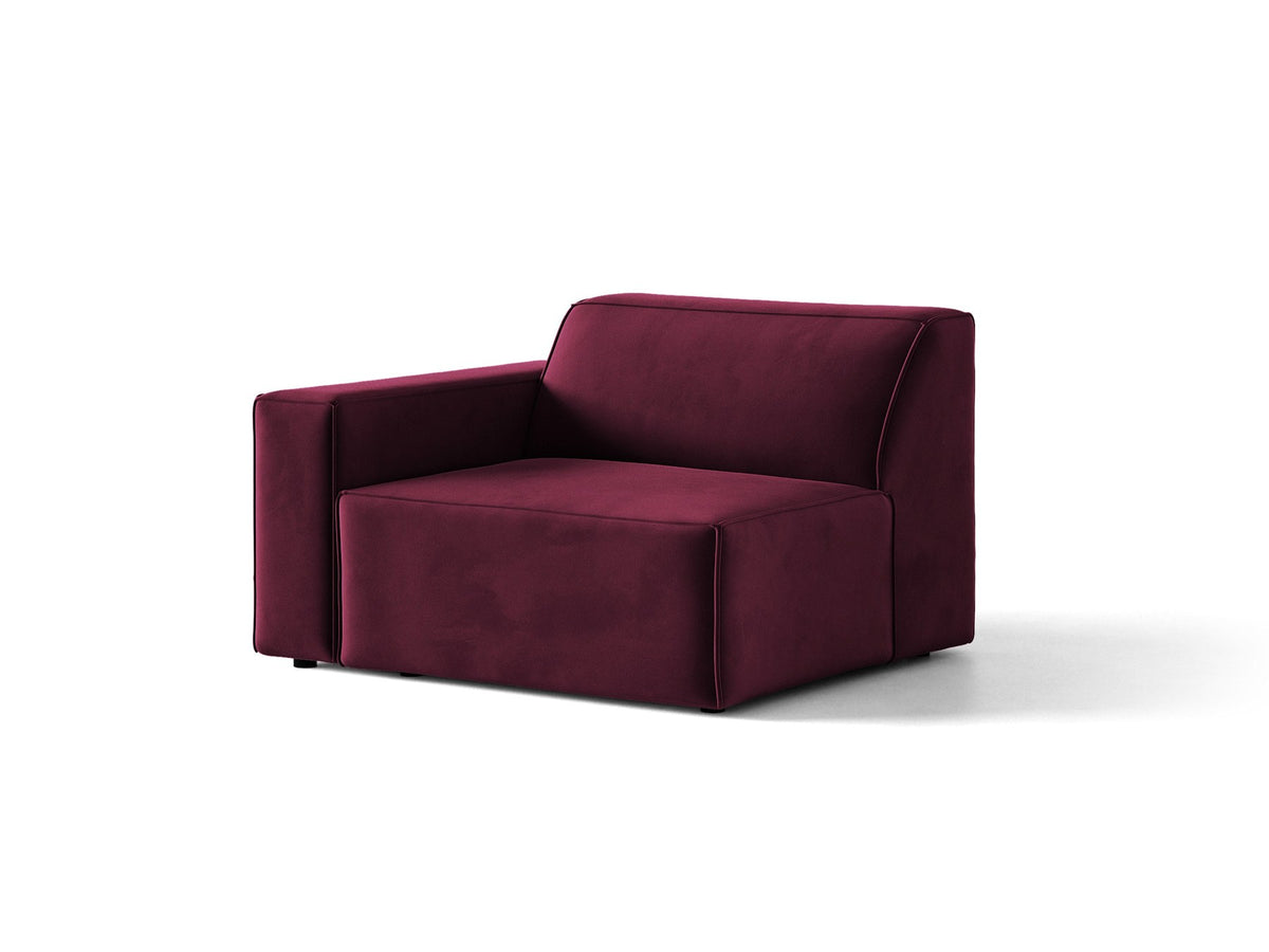 Modulares Sofa-Element Jodie von Micadoni in leichtem Beige mit Venus-Samtstoff, schwarzen Kunststoffbeinen und niedriger Rückenlehne.