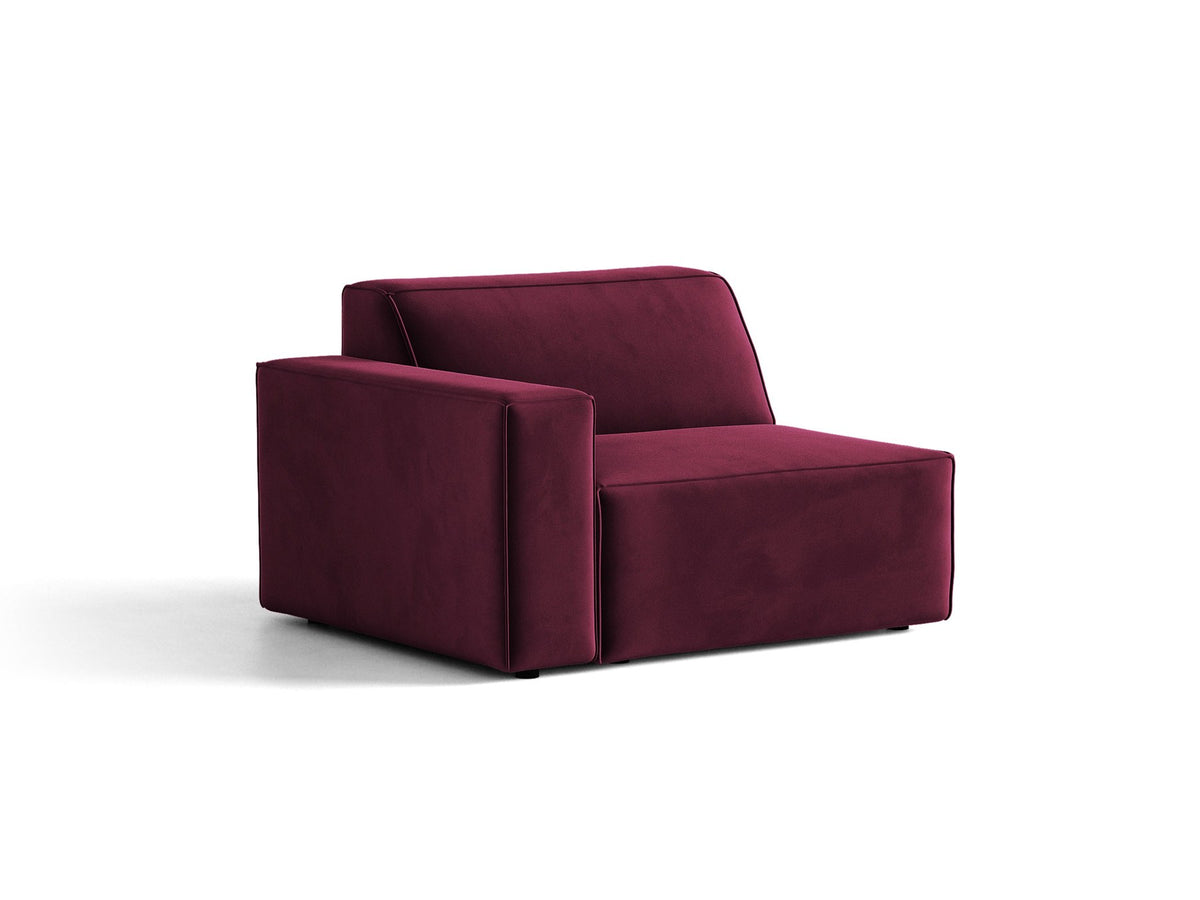 Modulares Sofa-Element Jodie von Micadoni in leichtem Beige mit Venus-Samtstoff, schwarzen Kunststoffbeinen und niedriger Rückenlehne.