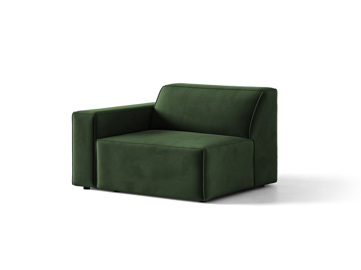 Modulares Sofa-Element Jodie von Micadoni in leichtem Beige mit Venus-Samtstoff, schwarzen Kunststoffbeinen und niedriger Rückenlehne.
