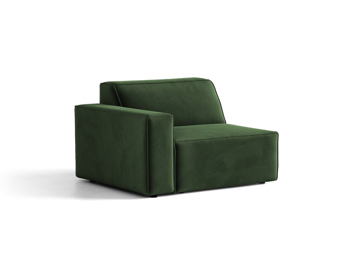 Modulares Sofa-Element Jodie von Micadoni in leichtem Beige mit Venus-Samtstoff, schwarzen Kunststoffbeinen und niedriger Rückenlehne.