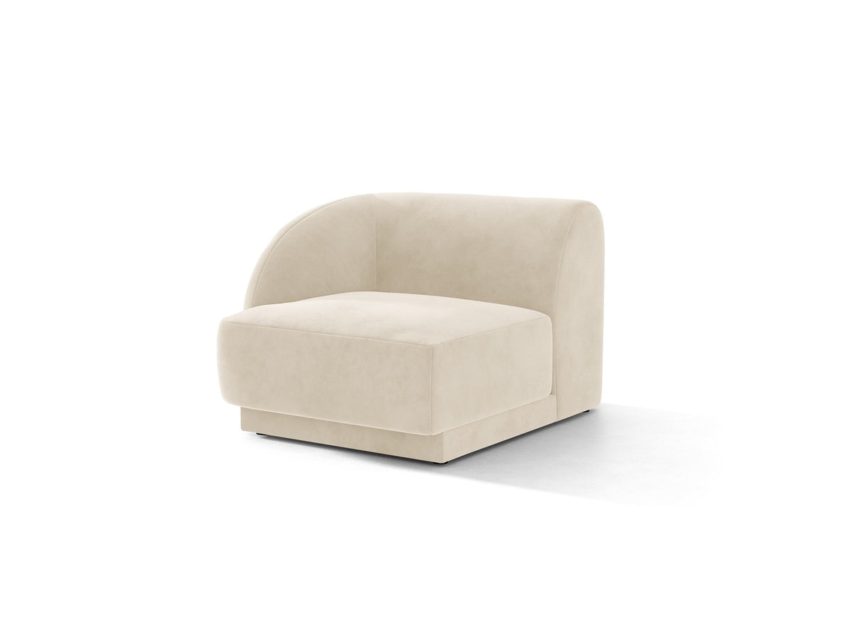Dunkelbeiger Einsitzer aus der modularen Miley-Sofa-Serie von Micadoni, Bezug aus Bluvel-Stoff, schwarze Kunststofffüsse, kompakte quadratische Form.