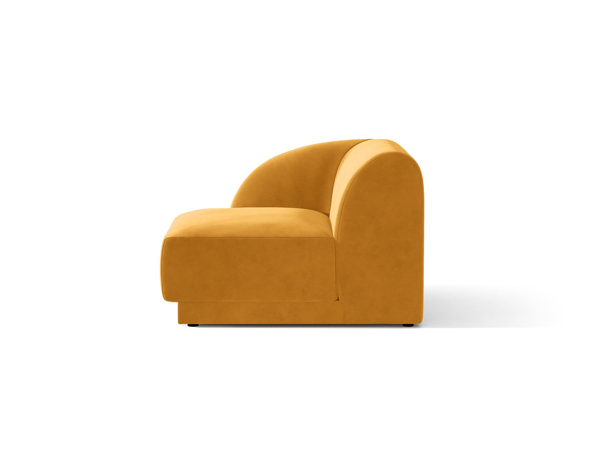 Dunkelbeiger Einsitzer aus der modularen Miley-Sofa-Serie von Micadoni, Bezug aus Bluvel-Stoff, schwarze Kunststofffüsse, kompakte quadratische Form.