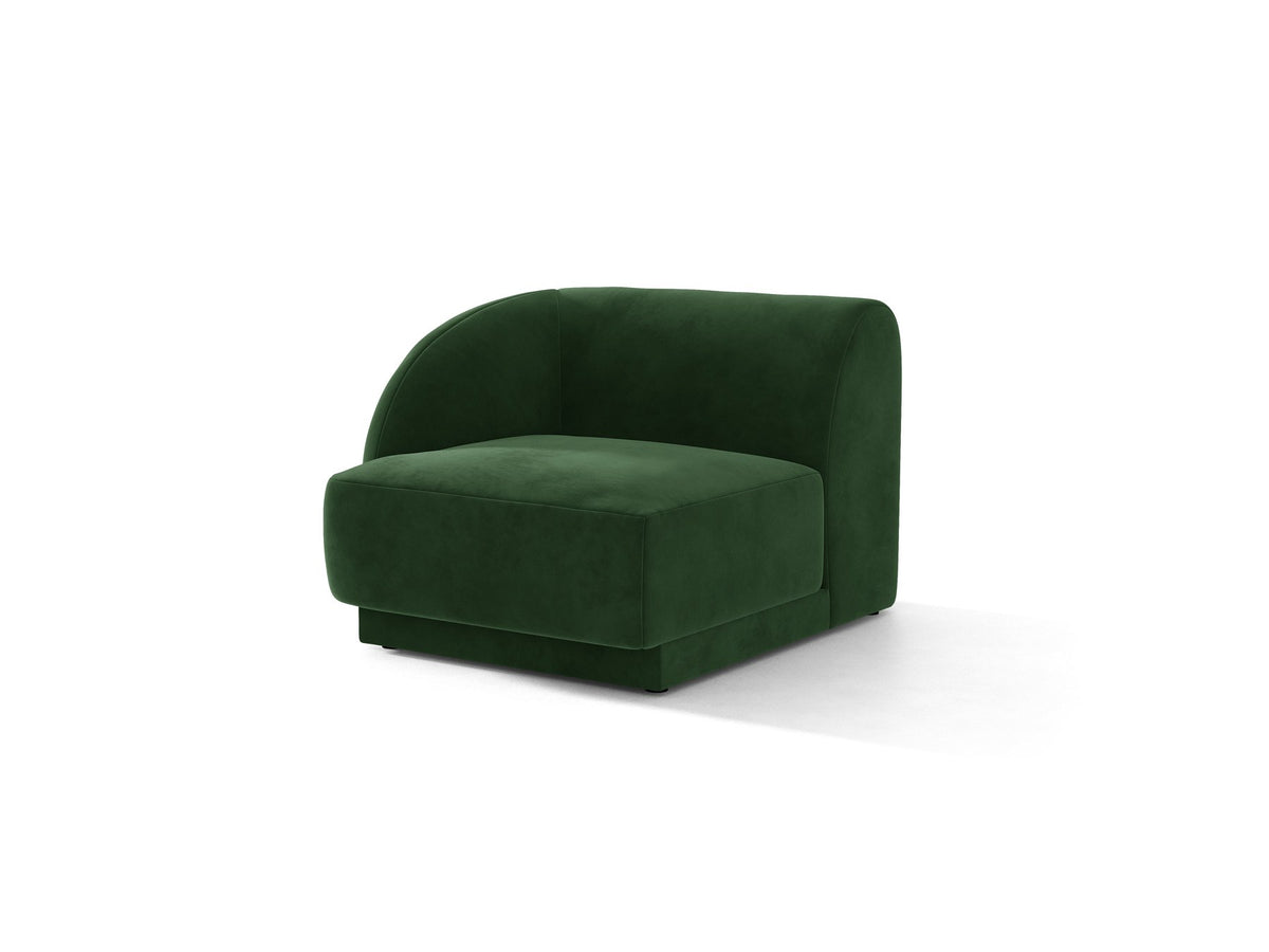 Dunkelbeiger Einsitzer aus der modularen Miley-Sofa-Serie von Micadoni, Bezug aus Bluvel-Stoff, schwarze Kunststofffüsse, kompakte quadratische Form.