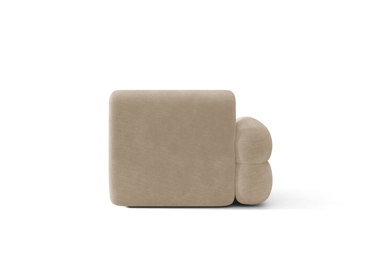 Modulares Sofa Neo von Micadoni in Dunkles olivgrün mit strukturiertem Bouclé-Stoffbezug, schwarzen Kunststoffbeinen und hoher Rückenlehne.