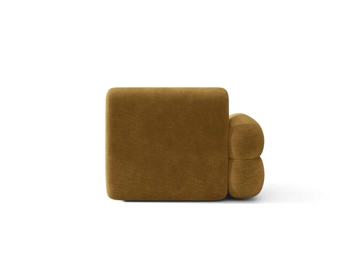 Modulares Sofa Neo von Micadoni in Dunkles olivgrün mit strukturiertem Bouclé-Stoffbezug, schwarzen Kunststoffbeinen und hoher Rückenlehne.