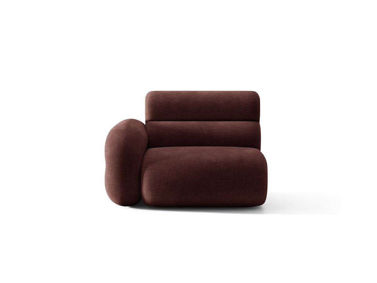 Modulares Sofa Neo von Micadoni in Dunkles olivgrün mit strukturiertem Bouclé-Stoffbezug, schwarzen Kunststoffbeinen und hoher Rückenlehne.