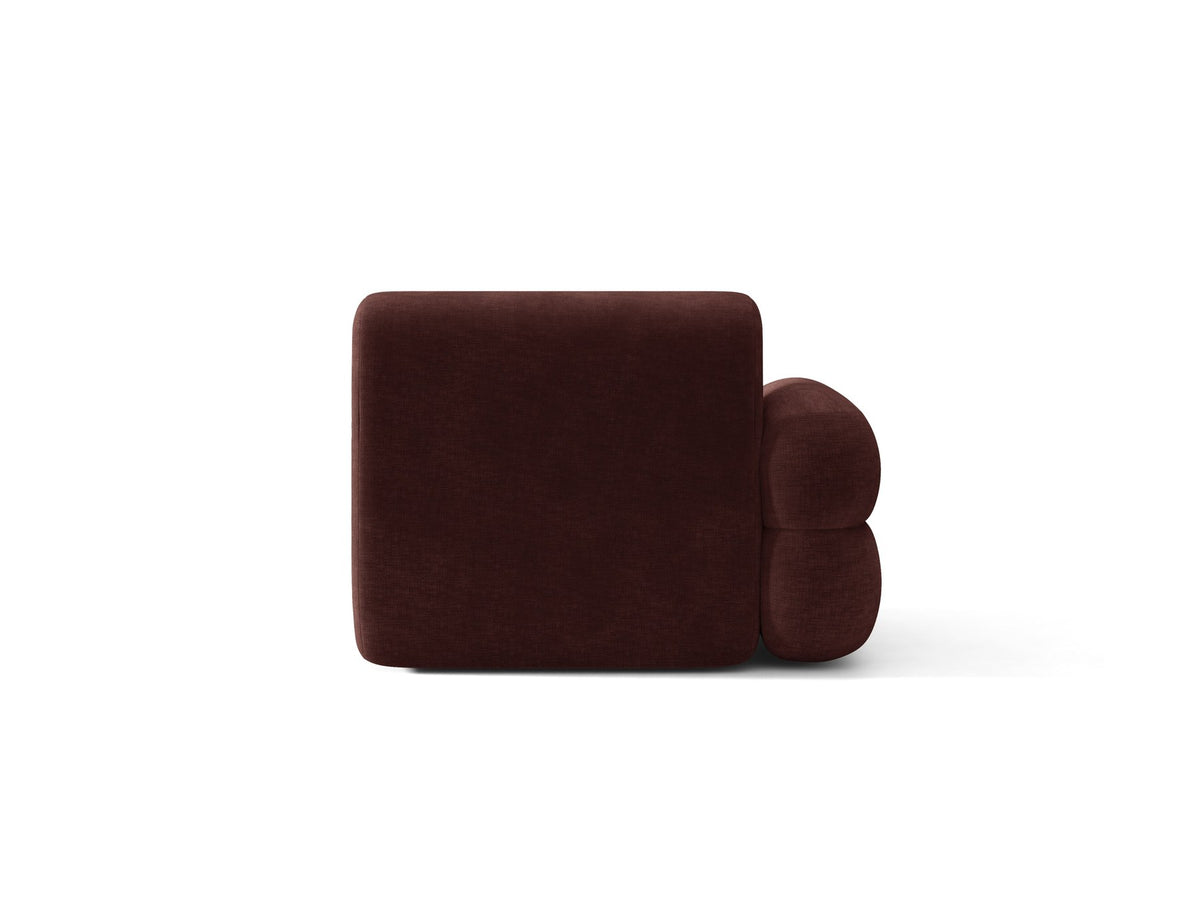 Modulares Sofa Neo von Micadoni in Dunkles olivgrün mit strukturiertem Bouclé-Stoffbezug, schwarzen Kunststoffbeinen und hoher Rückenlehne.