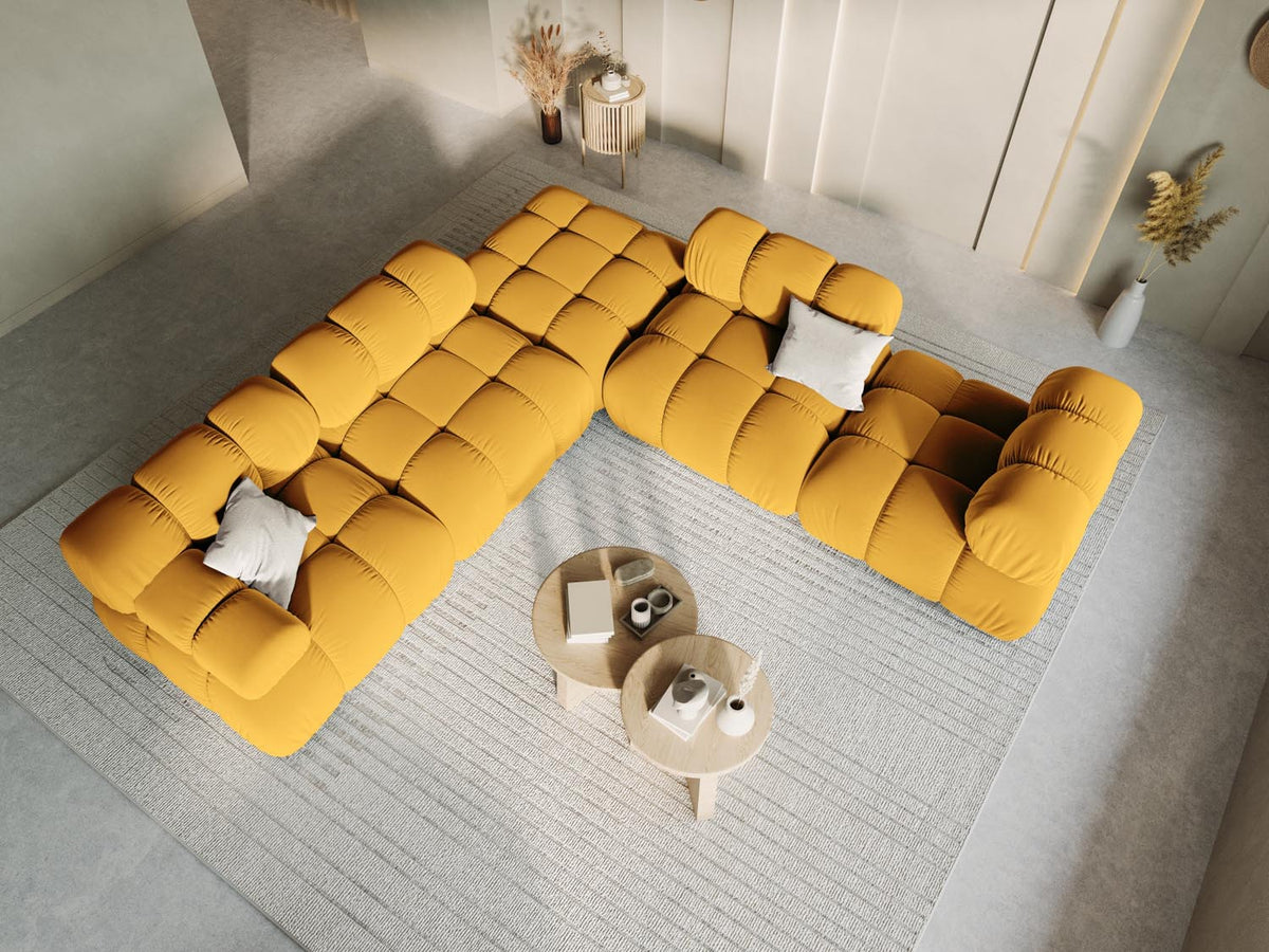 Bellis Velour Modul links 1 Sitzer in Yellow-Bluvel präsentiert im Onlineshop von KAQTU Design AG. Modulares Sofa ist von Micadoni