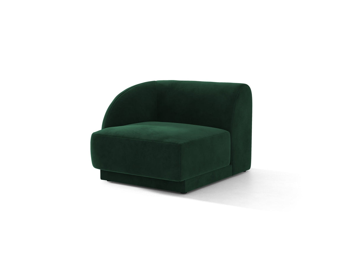 Dunkelbeiger Einsitzer aus der modularen Miley-Sofa-Serie von Micadoni, Bezug aus Bluvel-Stoff, schwarze Kunststofffüsse, kompakte quadratische Form.