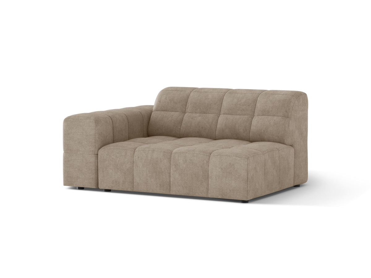 Sofamodul Jennifer links, 126 cm breit, in leichtem Beige mit Chenille-Stoff Eden, schwarze Kunststoffbeine, Frontalansicht des Möbelstücks.