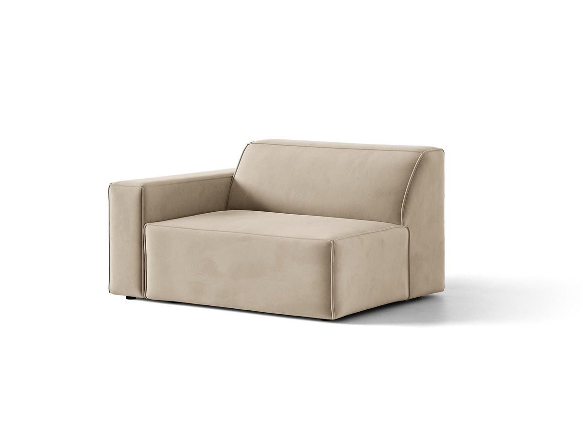 Modulares Sofa-Element Jodie von Micadoni in Leichtes Beige mit Venus Samtstoff, schwarzen Kunststoffbeinen und niedriger Rückenlehne.
