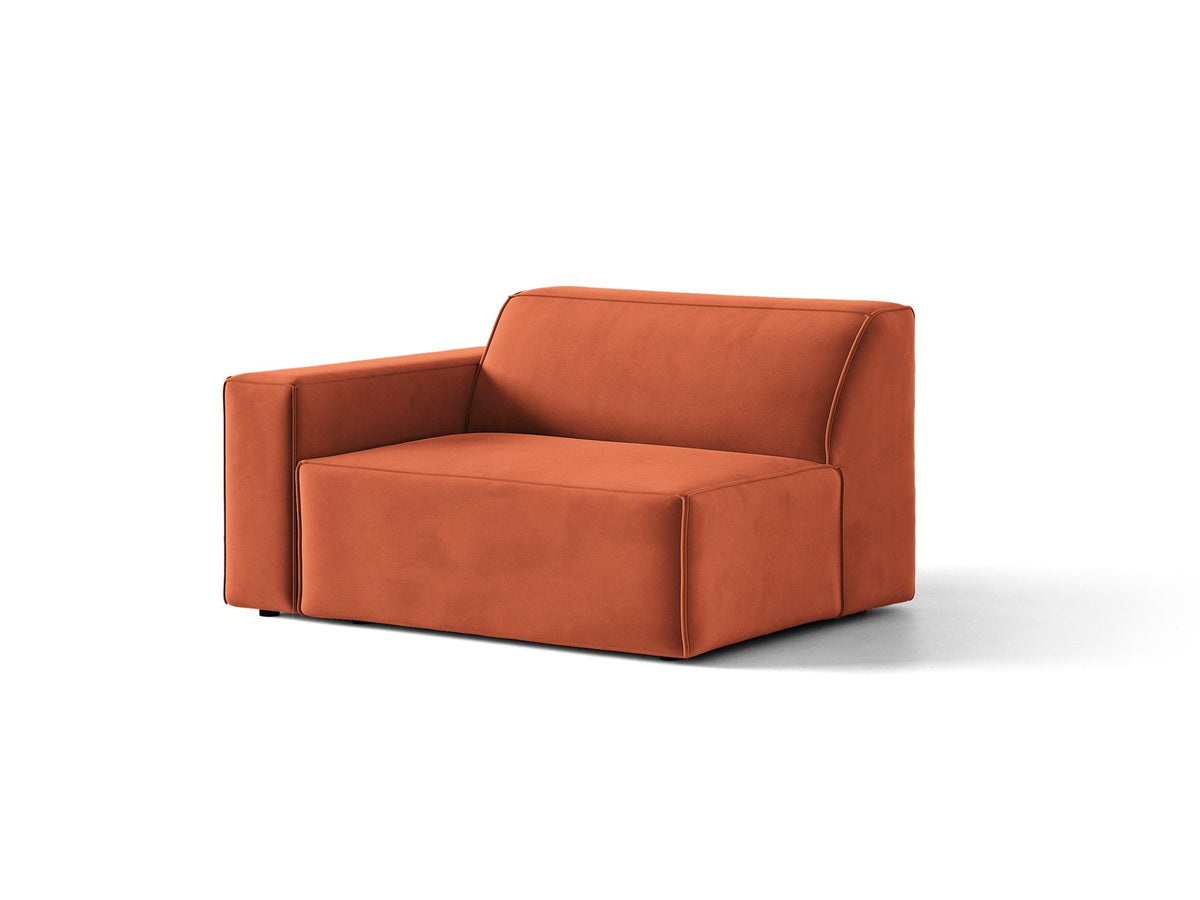 Modulares Sofa-Element Jodie von Micadoni in Leichtes Beige mit Venus Samtstoff, schwarzen Kunststoffbeinen und niedriger Rückenlehne.