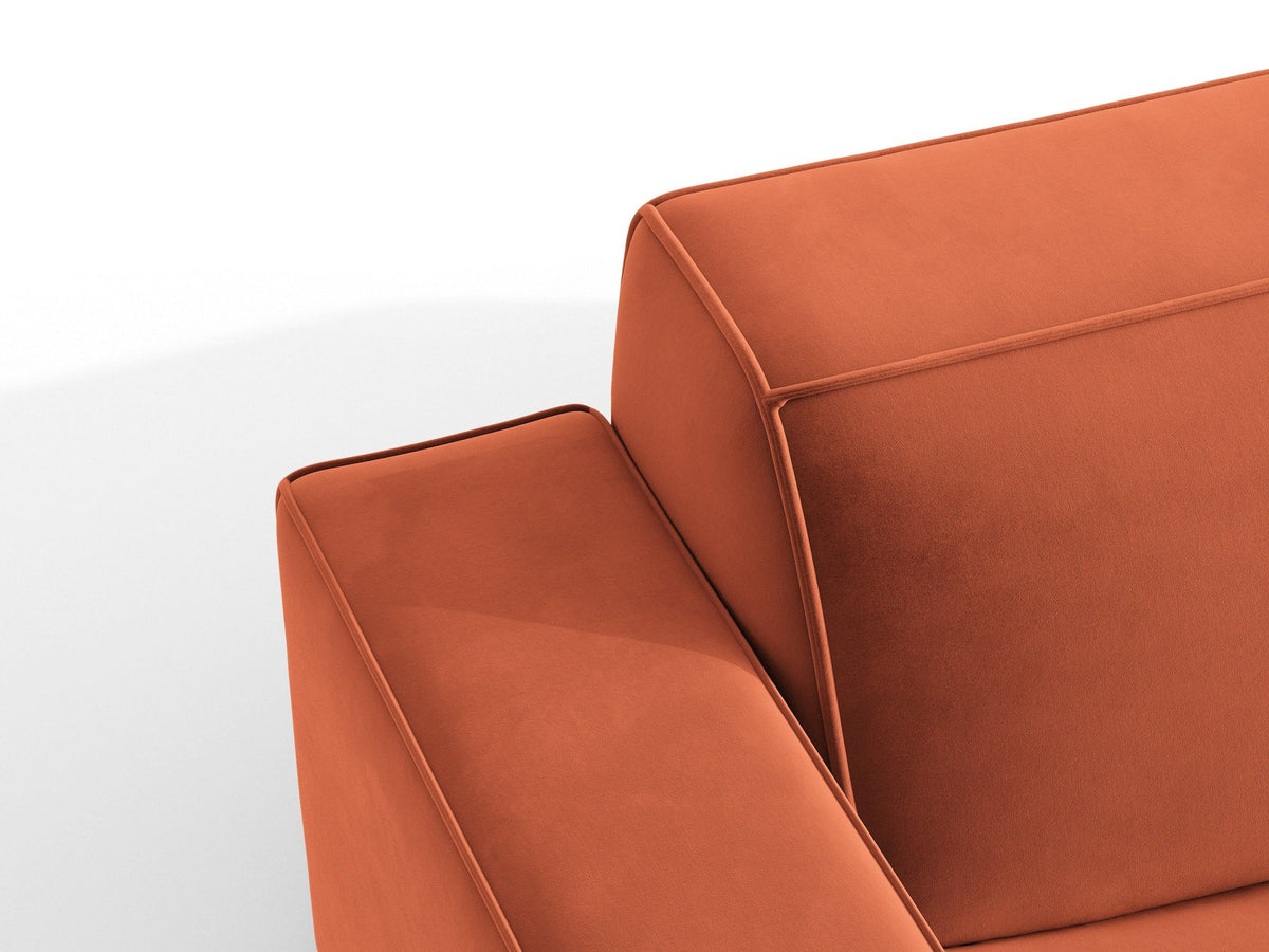 Modulares Sofa-Element Jodie von Micadoni in Leichtes Beige mit Venus Samtstoff, schwarzen Kunststoffbeinen und niedriger Rückenlehne.