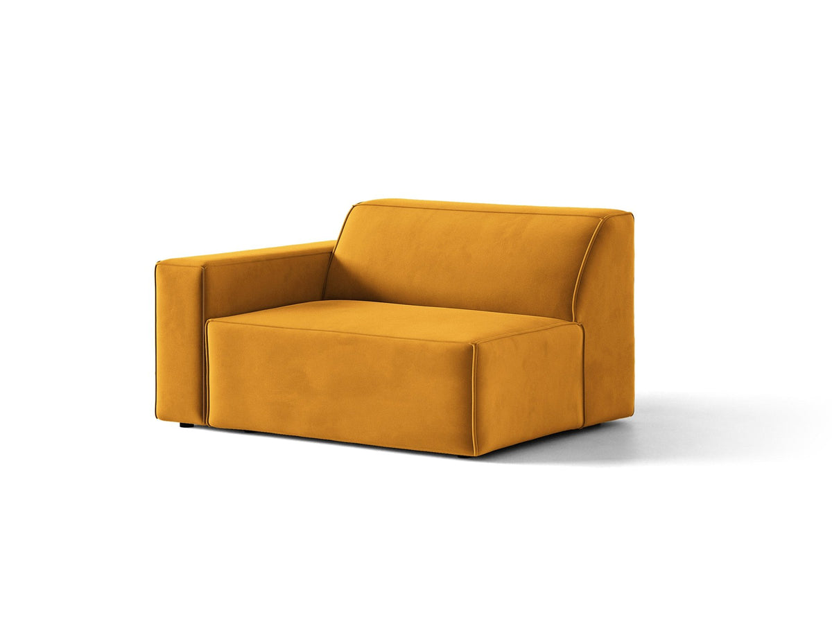Modulares Sofa-Element Jodie von Micadoni in Leichtes Beige mit Venus Samtstoff, schwarzen Kunststoffbeinen und niedriger Rückenlehne.