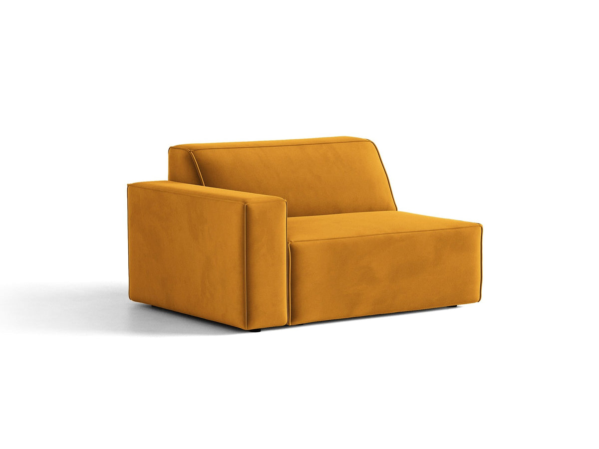 Modulares Sofa-Element Jodie von Micadoni in Leichtes Beige mit Venus Samtstoff, schwarzen Kunststoffbeinen und niedriger Rückenlehne.