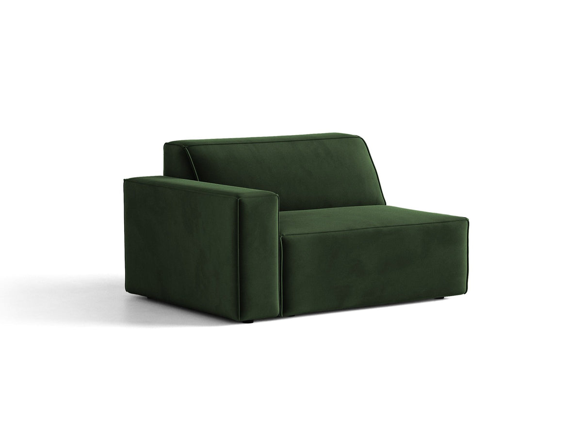 Modulares Sofa-Element Jodie von Micadoni in Leichtes Beige mit Venus Samtstoff, schwarzen Kunststoffbeinen und niedriger Rückenlehne.