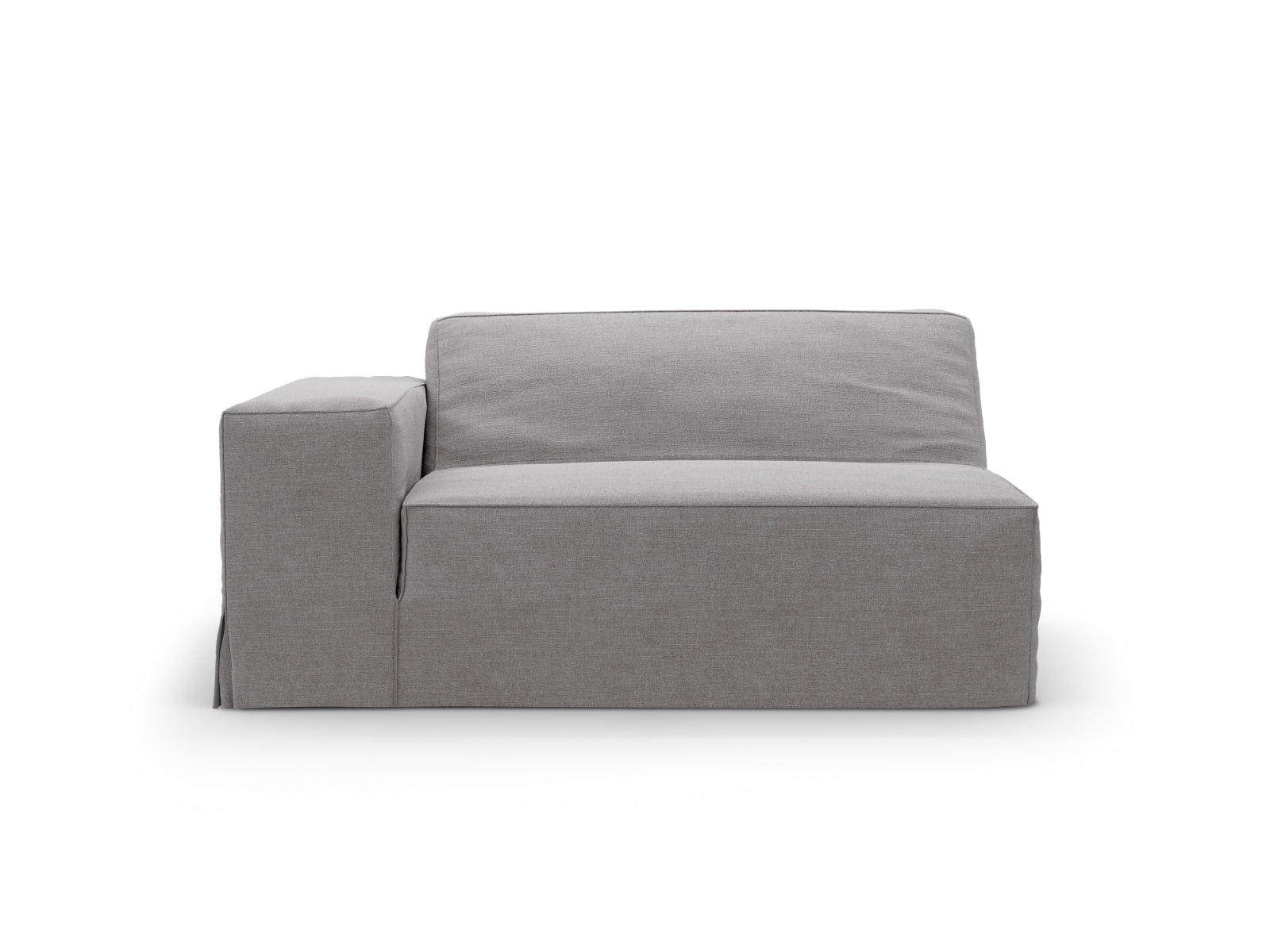 Modulares Sofa Jodie Modul links 1 Sitzer in sanftem Grau, perfekt für moderne Wohnkonzepte und gemütliche Entspannungsbereiche.