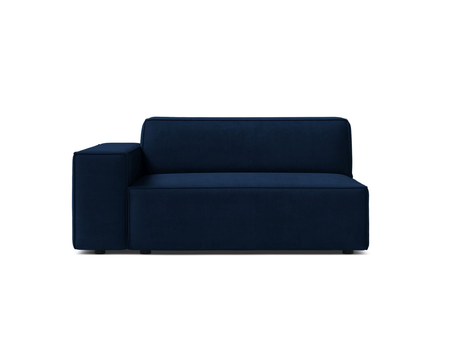 Stylisches linkes 1-Sitzer Modul Jodie in Royal Blue-Bluvel, perfekt für kreative und anpassbare Sofa-Layouts in zeitgemäßen Interiors.