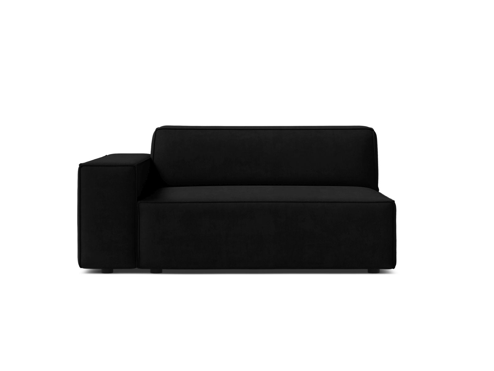 Stylisches 1-Sitzer Modul links Jodie aus robustem Black-Bluvel, perfekt für kreative und zeitgemäße Sofakombinationen.
