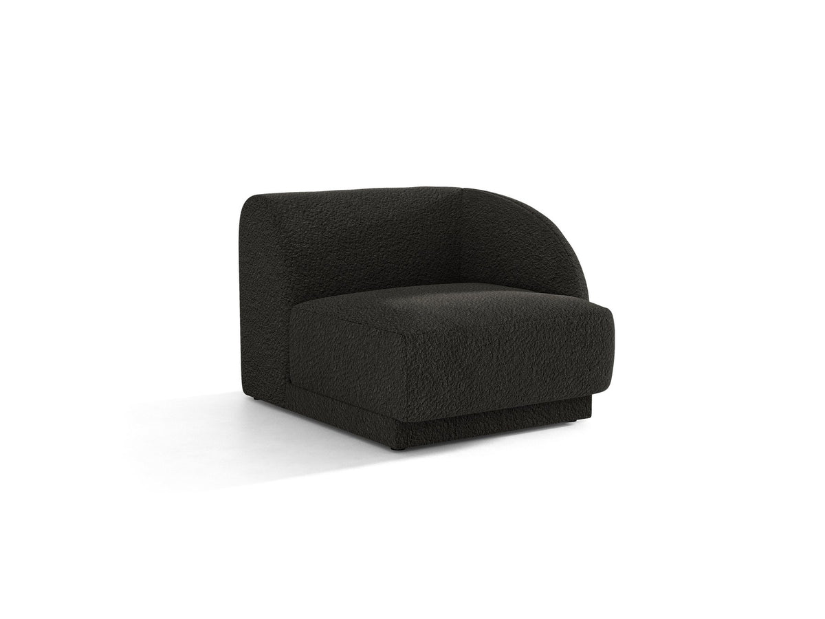 Miley Einsitzer von Micadoni: modulares Sofa-Modul in Dunkelbeige mit Stoffbezug Bluvel 30, schwarzen Kunststoffbeinen und gepolsterter Rückenlehne.