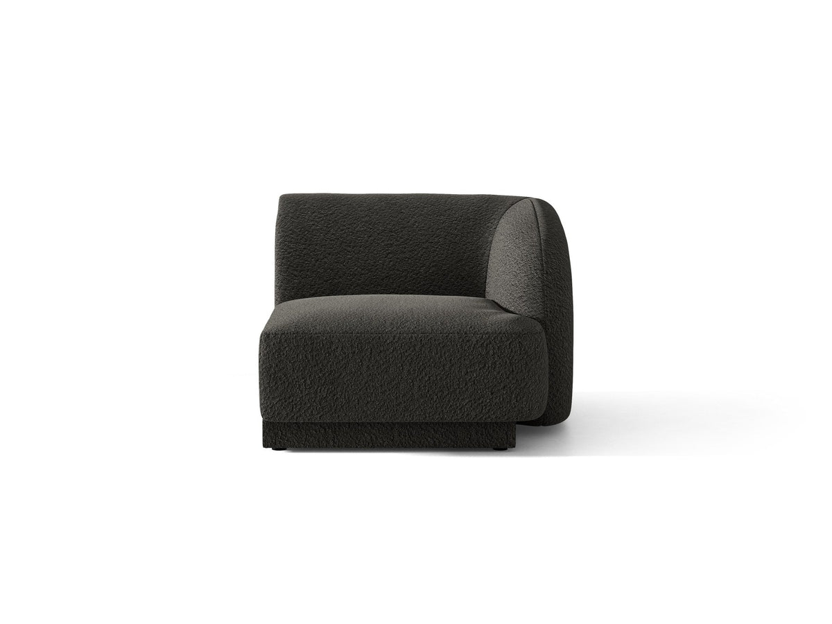 Miley Einsitzer von Micadoni: modulares Sofa-Modul in Dunkelbeige mit Stoffbezug Bluvel 30, schwarzen Kunststoffbeinen und gepolsterter Rückenlehne.
