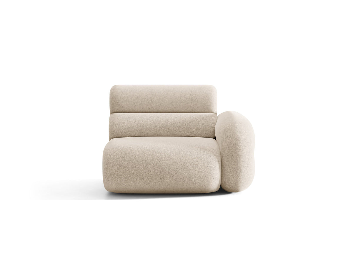 Modulares Sofa Neo Sofamodul rechts von Micadoni in dunklem Olivgrün mit Bouclé-ähnlichem Stoffbezug und schwarzen Kunststoffbeinen.