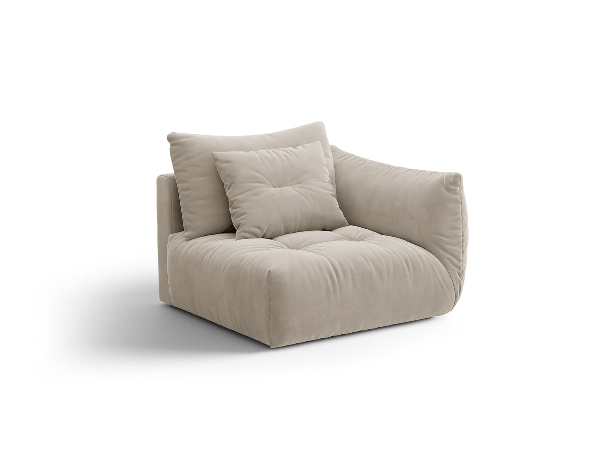 Modulares Sofa Bloom Modul von Micadoni in Leichtes Beige mit Casino-Stoffbezug aus Velours und schwarzen Kunststoffbeinen.
